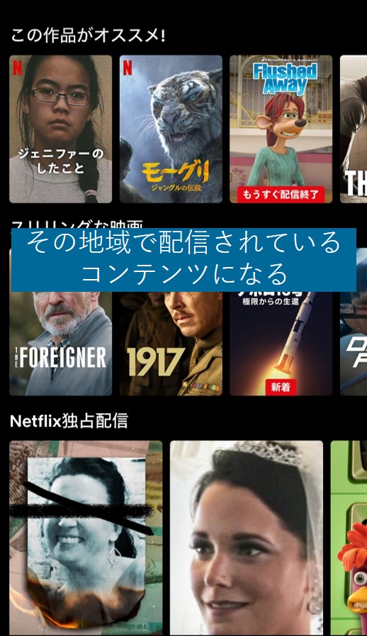 その地域で配信されているコンテンツになる